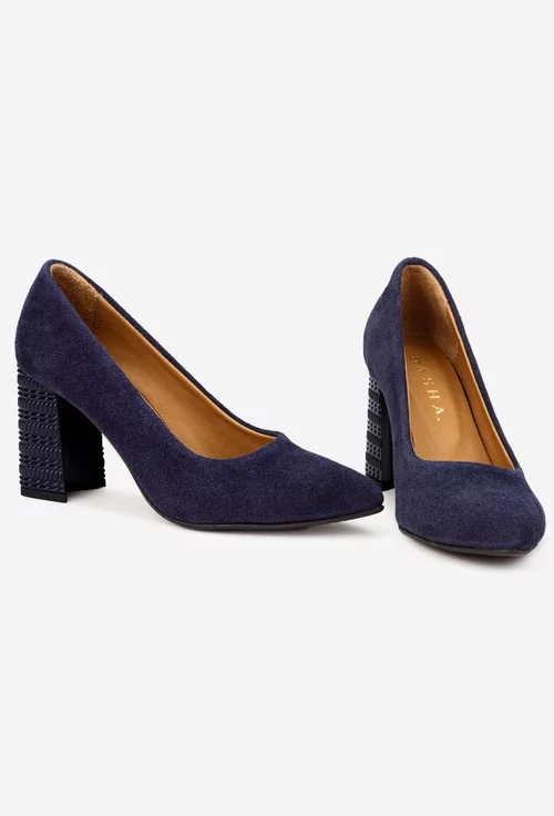 Pantofi dama bleumarin din piele intoarsa cu toc deosebit picture - 5