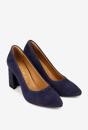 Pantofi dama bleumarin din piele intoarsa cu toc deosebit