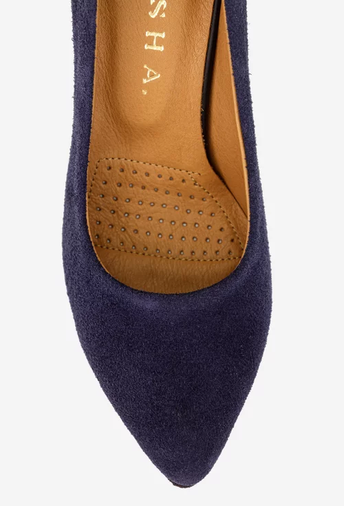 Pantofi dama bleumarin din piele intoarsa cu toc deosebit picture - 6