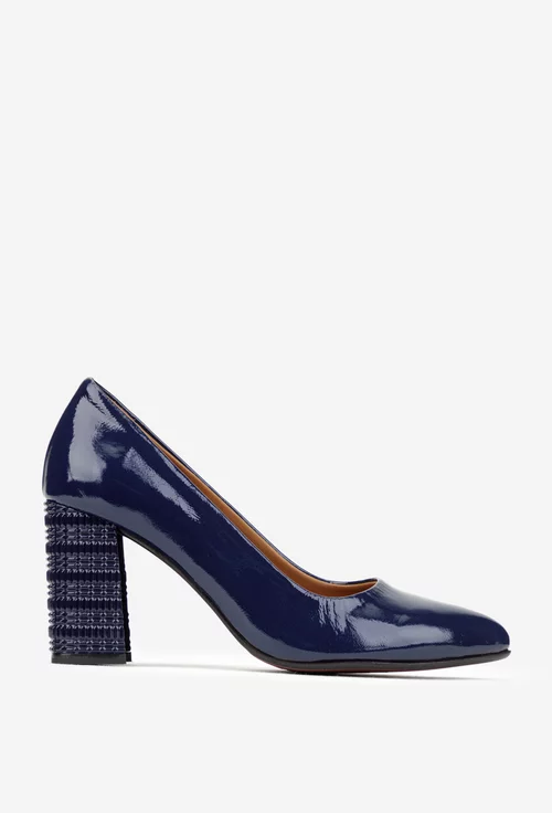 Pantofi dama bleumarin din piele lacuita cu toc deosebit picture - 2