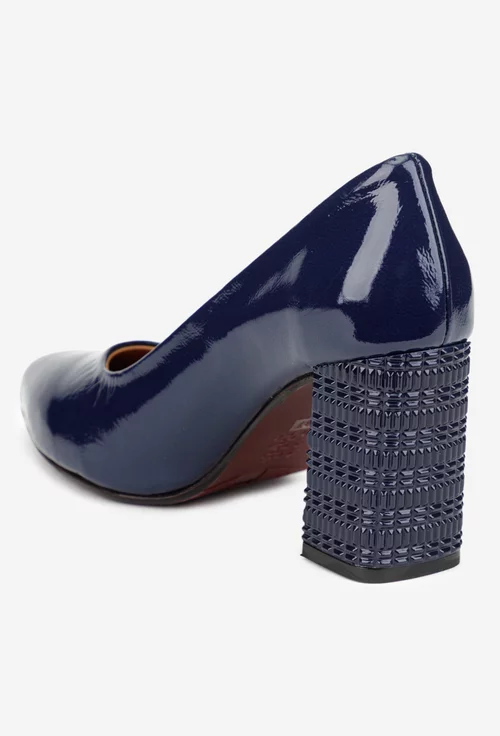 Pantofi dama bleumarin din piele lacuita cu toc deosebit picture - 3