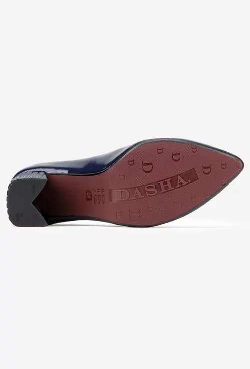 Pantofi dama bleumarin din piele lacuita cu toc deosebit picture - 4
