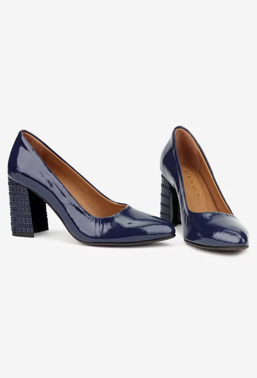 Pantofi dama bleumarin din piele lacuita cu toc deosebit picture - 5