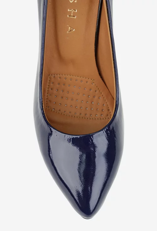 Pantofi dama bleumarin din piele lacuita cu toc deosebit picture - 6