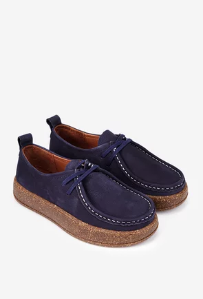 Pantofi dama bleumarin din piele nabuc