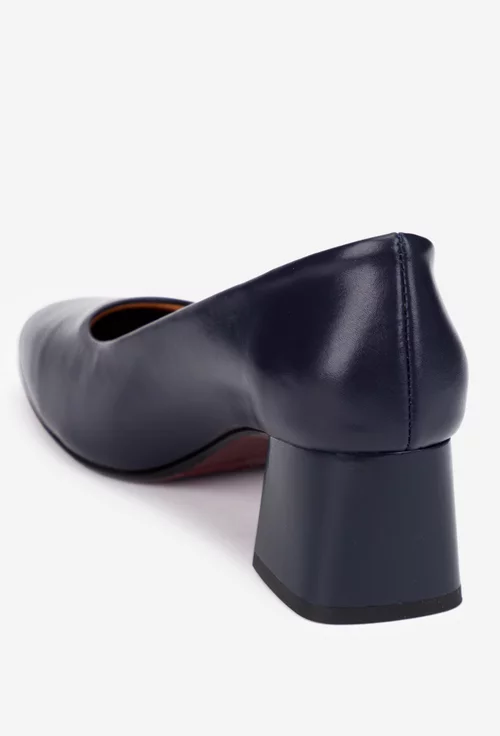 Pantofi dama bleumarin din piele naturala cu toc