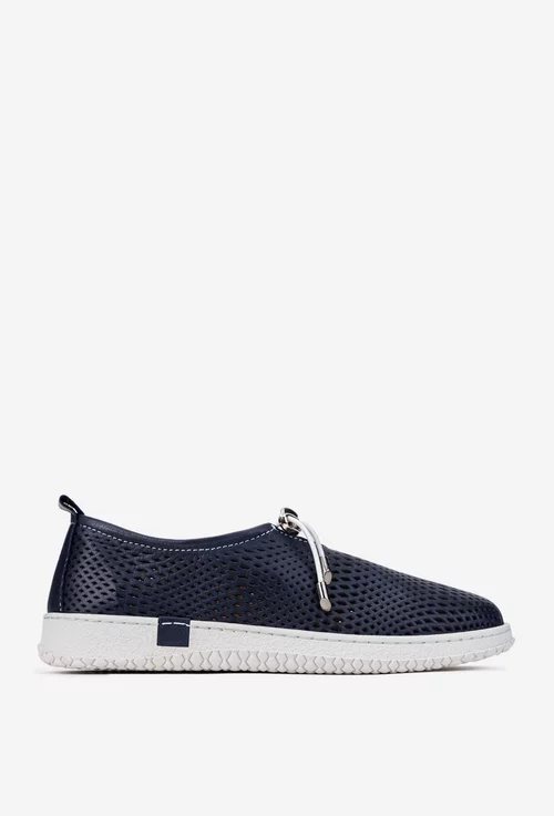 Pantofi dama bleumarin din piele naturala perforata