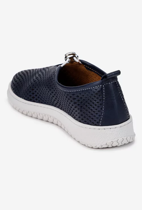 Pantofi dama bleumarin din piele naturala perforata