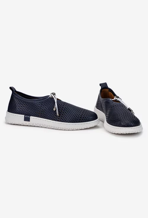 Pantofi dama bleumarin din piele naturala perforata