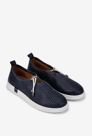 Pantofi dama bleumarin din piele naturala perforata