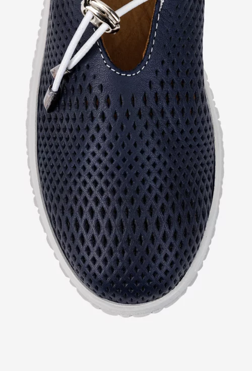 Pantofi dama bleumarin din piele naturala perforata