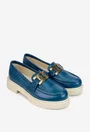 Pantofi dama bleumarin din piele texturata cu ornament