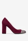Pantofi dama bordo din piele intoarsa cu sclipici