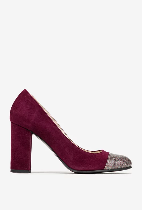 Pantofi dama bordo din piele intoarsa cu sclipici