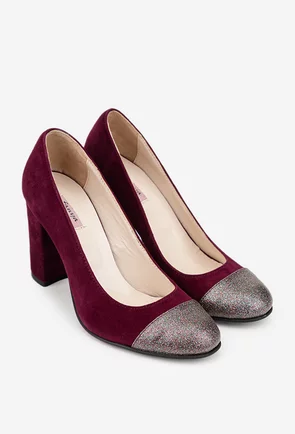 Pantofi dama bordo din piele intoarsa cu sclipici