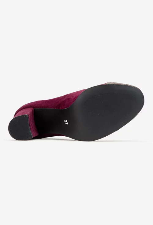 Pantofi dama bordo din piele intoarsa cu sclipici