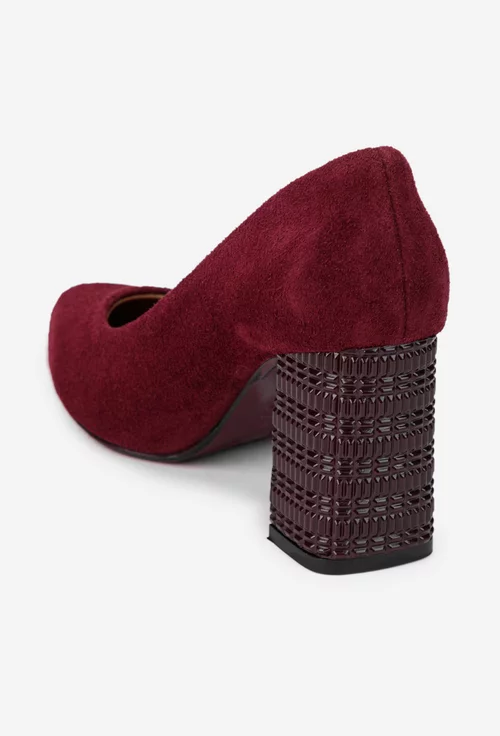 Pantofi dama bordo din piele intoarsa cu toc deosebit