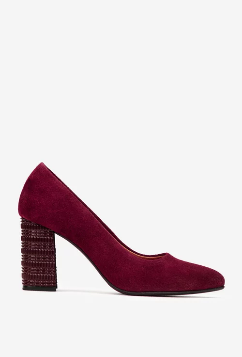 Pantofi dama bordo din piele intoarsa cu toc deosebit picture - 2