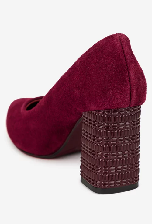 Pantofi dama bordo din piele intoarsa cu toc deosebit picture - 3