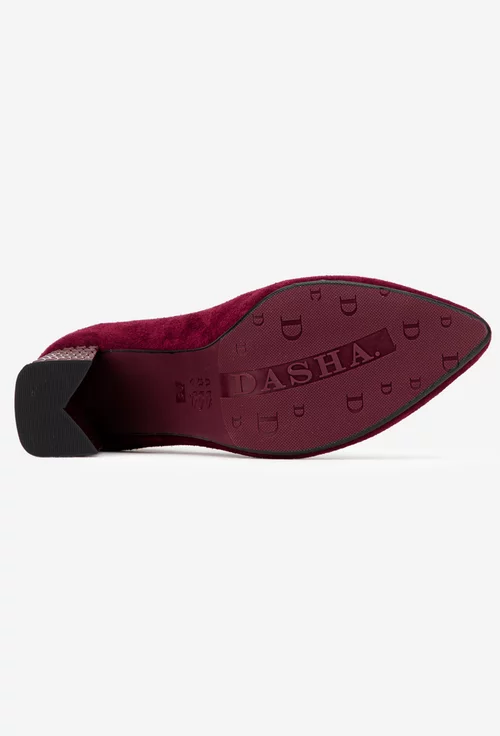 Pantofi dama bordo din piele intoarsa cu toc deosebit picture - 4