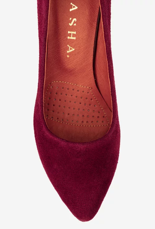 Pantofi dama bordo din piele intoarsa cu toc deosebit picture - 6