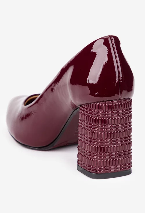 Pantofi dama bordo din piele lacuita cu toc deosebit