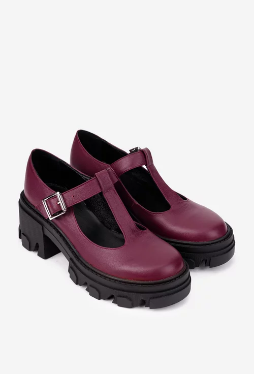 Pantofi dama bordo din piele naturala