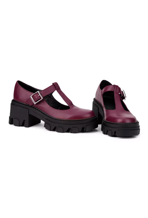 Pantofi dama bordo din piele naturala