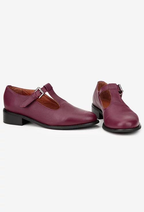 Pantofi dama bordo din piele naturala cu bareta