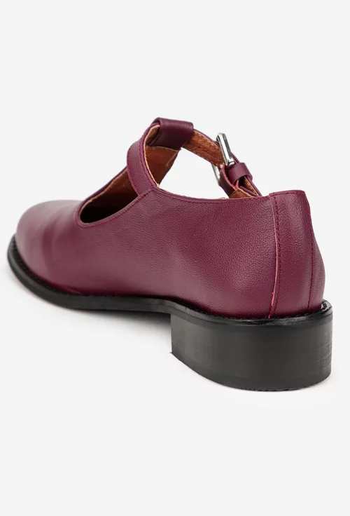 Pantofi dama bordo din piele naturala cu bareta