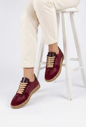 Pantofi dama burgundy din mai multe tipuri de piele