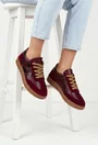 Pantofi dama burgundy din mai multe tipuri de piele