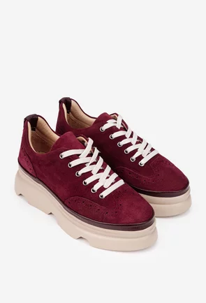 Pantofi dama burgundy din piele intoarsa
