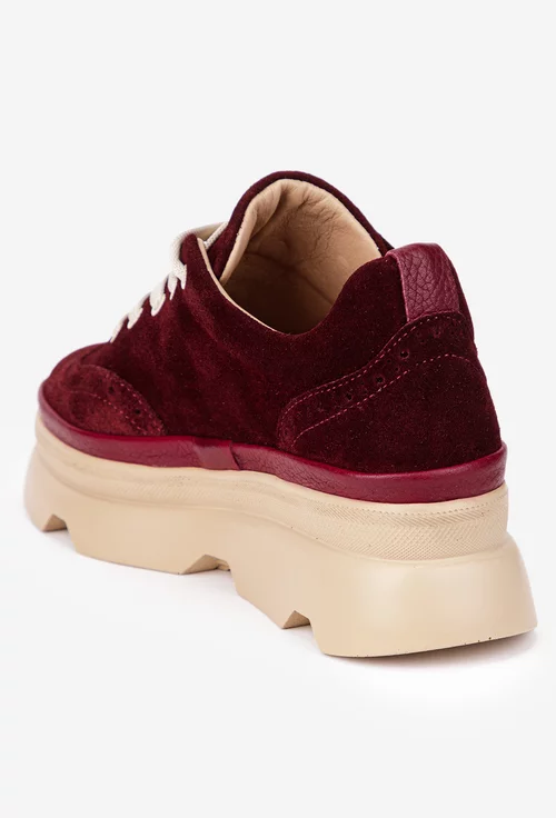 Pantofi dama burgundy din piele intoarsa