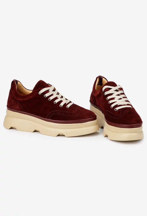 Pantofi dama burgundy din piele intoarsa picture - 6