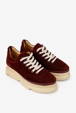 Pantofi dama burgundy din piele intoarsa