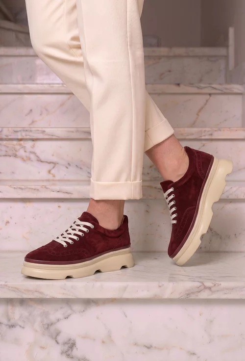 Pantofi dama burgundy din piele intoarsa picture - 2