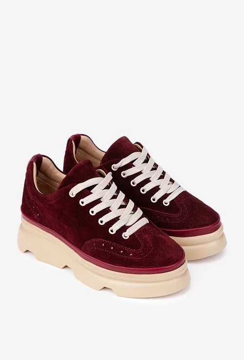 Pantofi dama burgundy din piele intoarsa