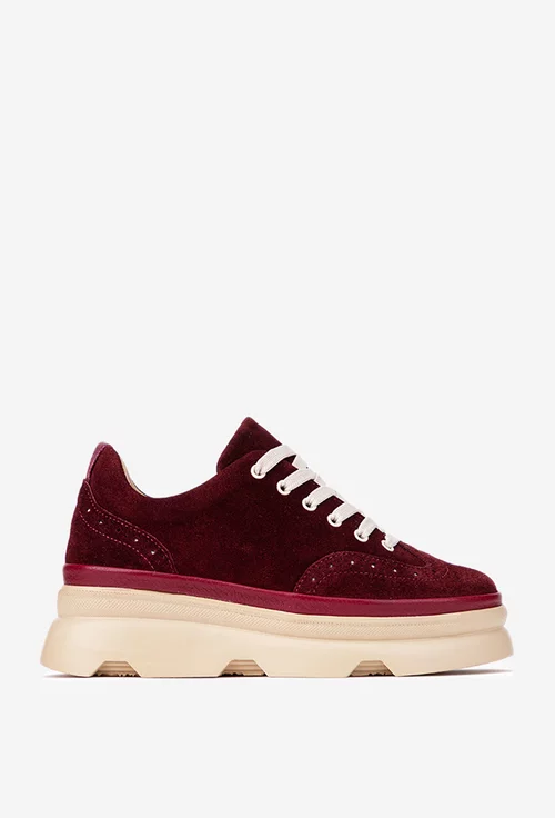 Pantofi dama burgundy din piele intoarsa