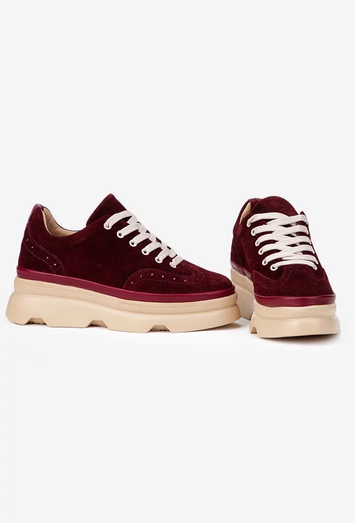 Pantofi dama burgundy din piele intoarsa