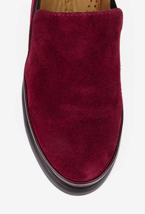 Pantofi dama burgundy din piele intoarsa cu elastic