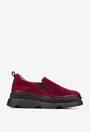 Pantofi dama burgundy din piele intoarsa cu elastic