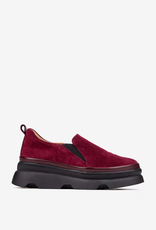 Pantofi dama burgundy din piele intoarsa cu elastic