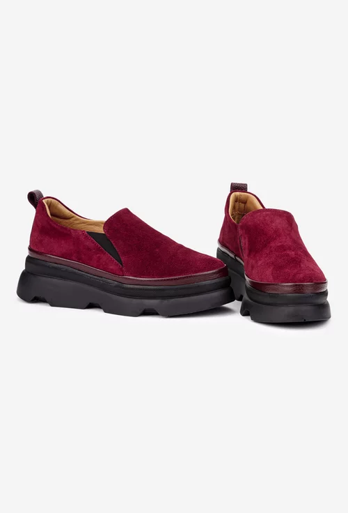 Pantofi dama burgundy din piele intoarsa cu elastic