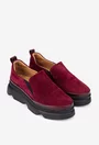 Pantofi dama burgundy din piele intoarsa cu elastic