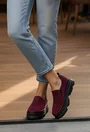 Pantofi dama burgundy din piele intoarsa cu elastic