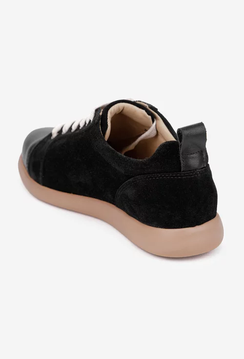 Pantofi dama casual negri din doua tipuri de piele