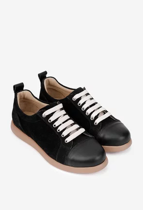 Pantofi dama casual negri din doua tipuri de piele