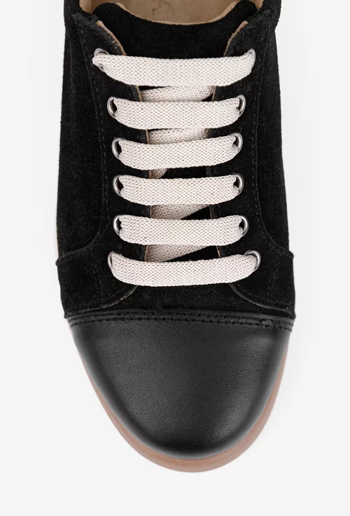 Pantofi dama casual negri din doua tipuri de piele