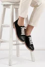 Pantofi dama casual negri din doua tipuri de piele